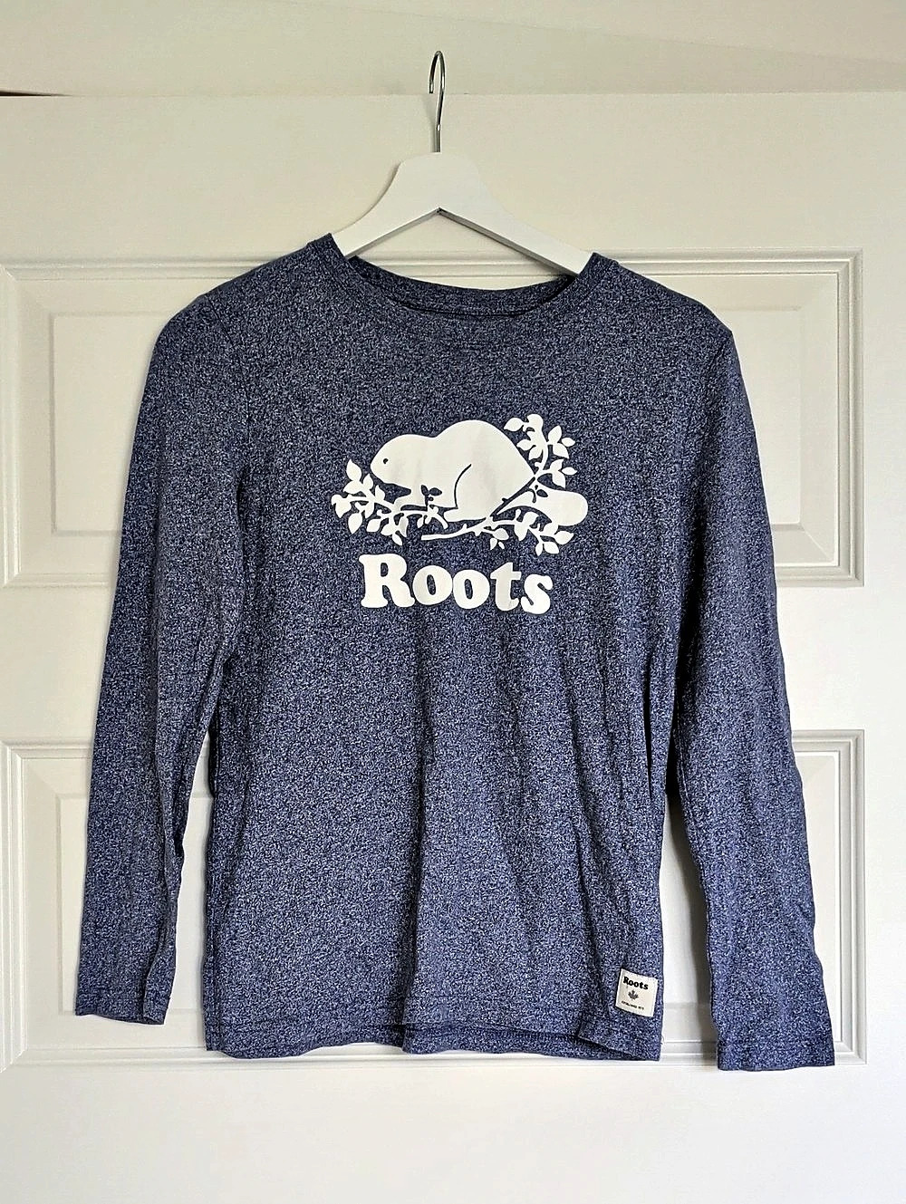 Roots Kids Beaver Logo Long Sleeve Tee Blue & White XL
